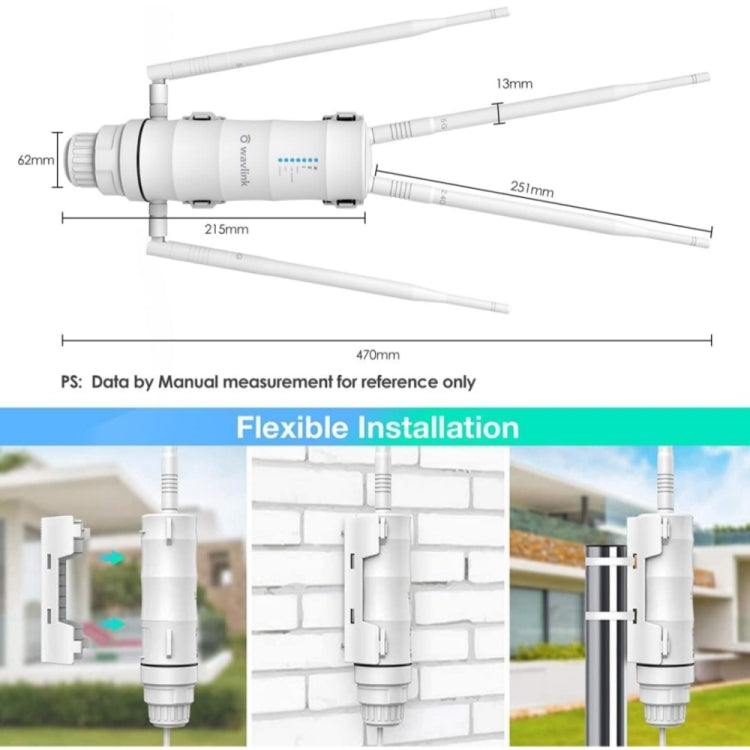 WAVLINK WN572HP3 AC1200 Router wireless dual band resistente alle intemperie estensore WiFi per esterni, US Plug, EU Plug, UK Plug, AU Plug