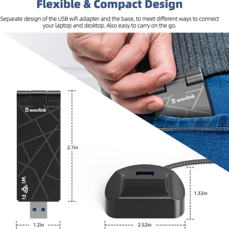 WAVLINK WN690X1 Per PC AX1800 WiFi 6 Adattatore Wireless-AX USB3.0 Adattatore di rete Dual Band, WN690X1