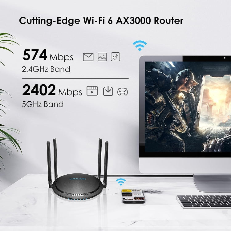 WAVLINK WN531MX3 Copertura più ampia AX3000 WiFi 6 Router wireless Ripetitore wireless dual band, US Plug, UK Plug, EU Plug, AU Plug