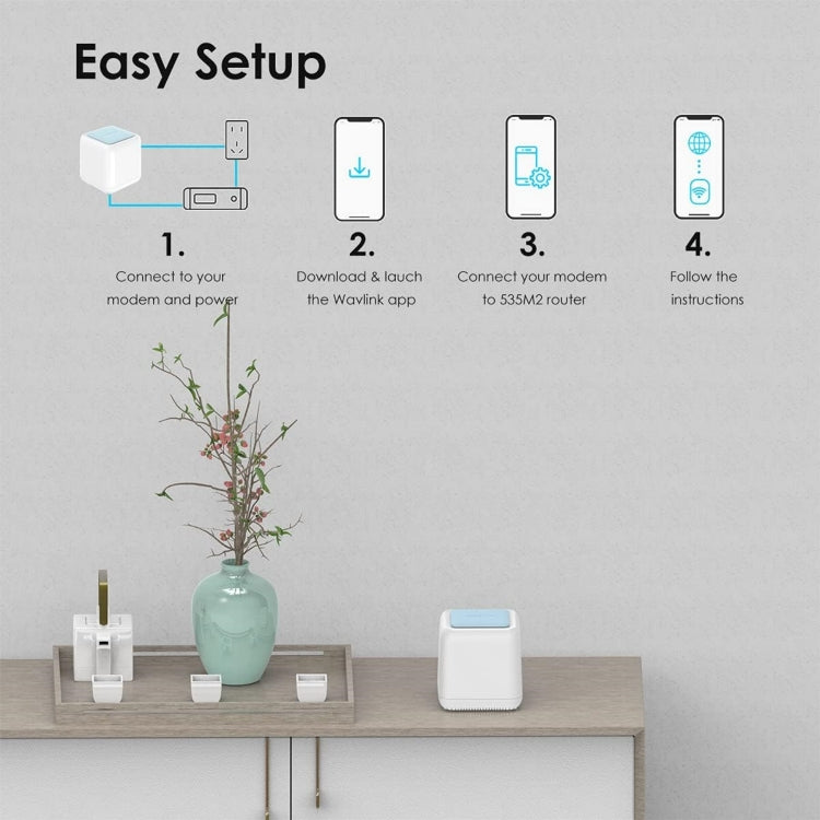 WAVLINK WN535M2 Per Home Office 2 pezzi Router wireless Mesh AC1200 Amplificatore di segnale WiFi dual band, US Plug, UK Plug, EU Plug, AU Plug