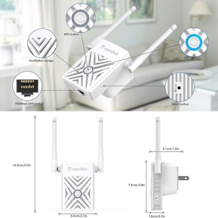 WAVLINK WN578W2 Per Home Office N300 Ripetitore di segnale AP wireless WiFi, US Plug, EU Plug, UK Plug, AU Plug