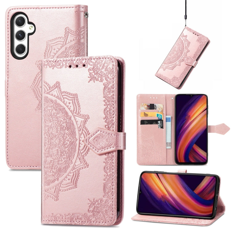 Custodia per telefono in pelle goffrata Mandala Flower, For Samsung Galaxy S24+ 5G, For Samsung Galaxy S24 5G, For Samsung Galaxy A25 5G