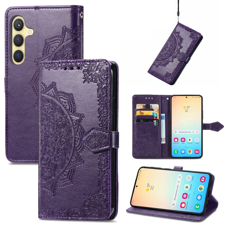 Custodia per telefono in pelle goffrata Mandala Flower, For Samsung Galaxy S24+ 5G, For Samsung Galaxy S24 5G, For Samsung Galaxy A25 5G