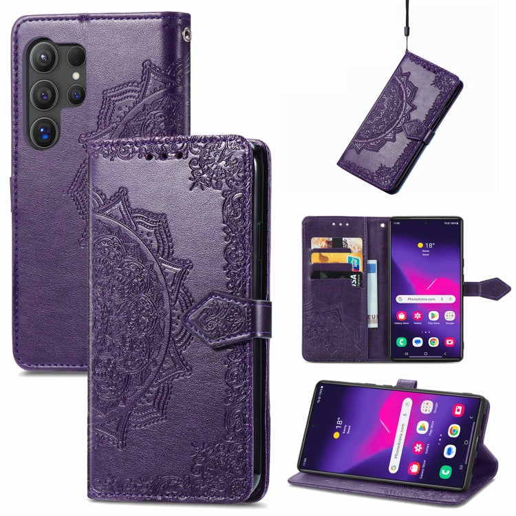 Custodia per telefono in pelle goffrata Mandala Flower, For Samsung Galaxy S25 Ultra 5G, For Samsung Galaxy C55, For Samsung Galaxy M55, For Samsung Galaxy S24 Ultra 5G
