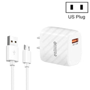 Caricabatterie rapido USB TE-005 QC3.0 da 18 W con cavo da USB a micro USB da 1 m 3 A, presa americana, US Plug + Micro USB Cable