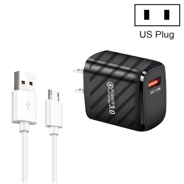 Caricabatterie rapido USB QC3.0 18W con cavo Micro USB 1m