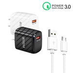 Caricabatterie rapido USB QC3.0 18W con cavo Micro USB 1m