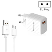 Caricabatterie rapido USB TE-005 QC3.0 da 18 W con cavo da USB a micro USB da 1 m 3 A, spina europea, EU Plug + Micro USB Cable