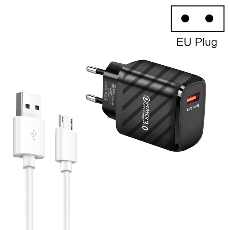 Caricabatterie rapido USB QC3.0 18W con cavo Micro USB 1m