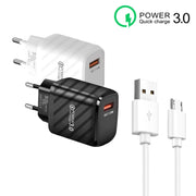 Caricabatterie rapido USB TE-005 QC3.0 da 18 W con cavo da USB a micro USB da 1 m 3 A, spina europea, EU Plug + Micro USB Cable