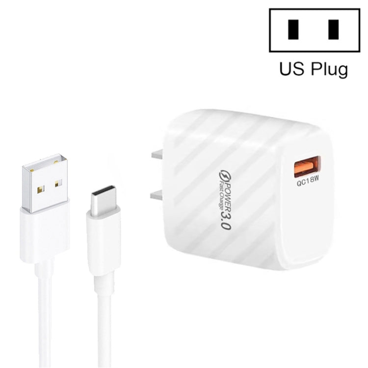Caricabatterie rapido USB QC3.0 18W con cavo Type-C 1m