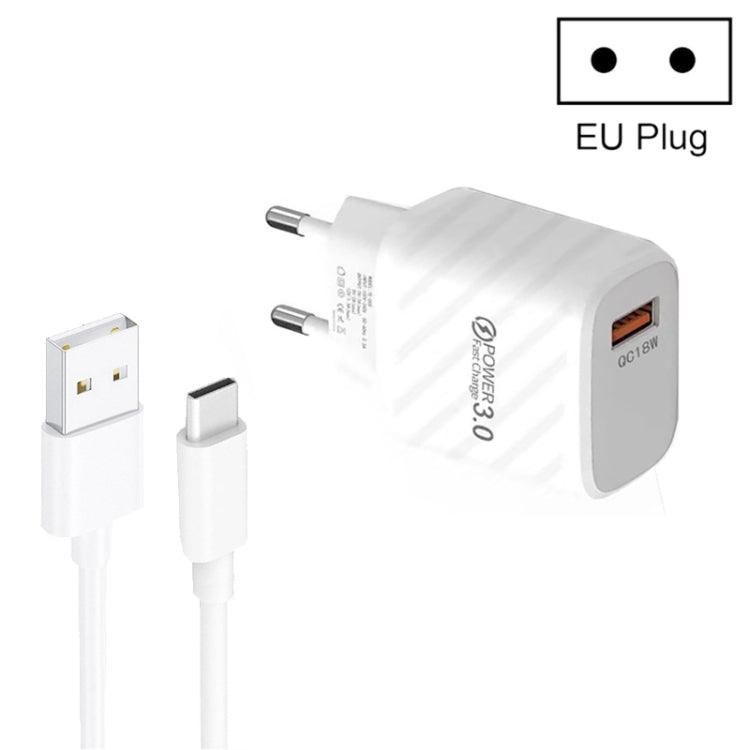 Caricabatterie rapido USB QC3.0 18W con cavo Type-C 1m