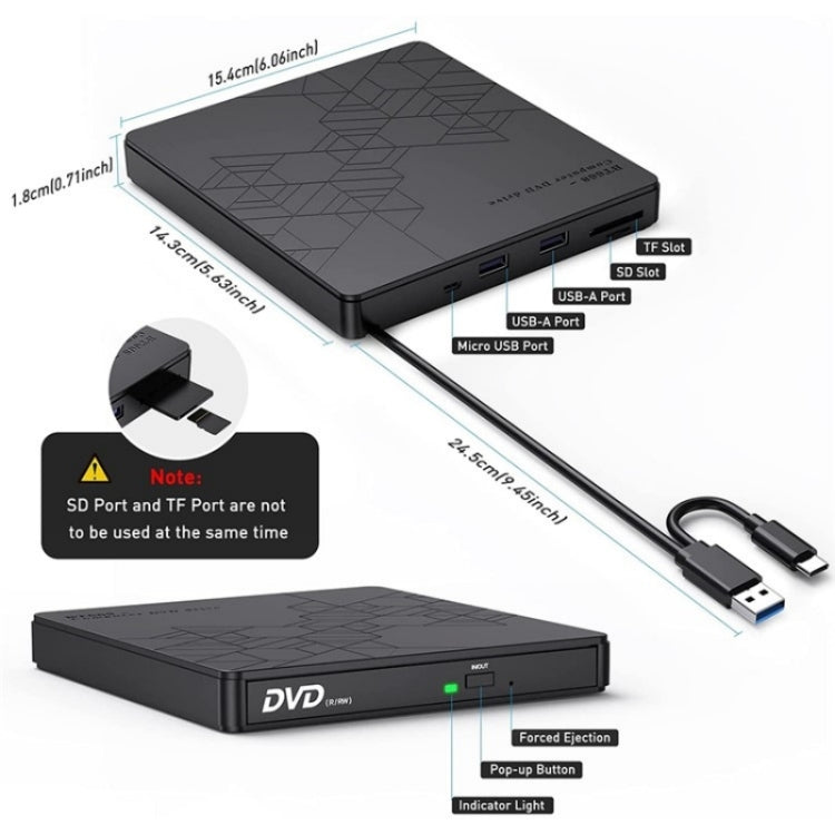 Scheda TF/SD leggibile BT668 Lettore CD multifunzione USB Lettore disco ottico esterno Masterizzatore DVD, BT668