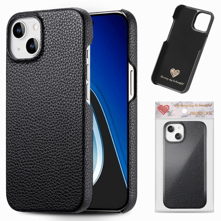 Custodia per telefono con retro in pelle Litchi Oil Edge, For iPhone 15