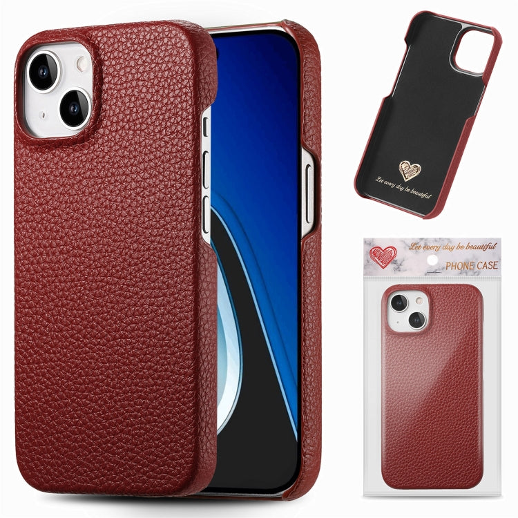 Custodia per telefono con retro in pelle Litchi Oil Edge, For iPhone 15