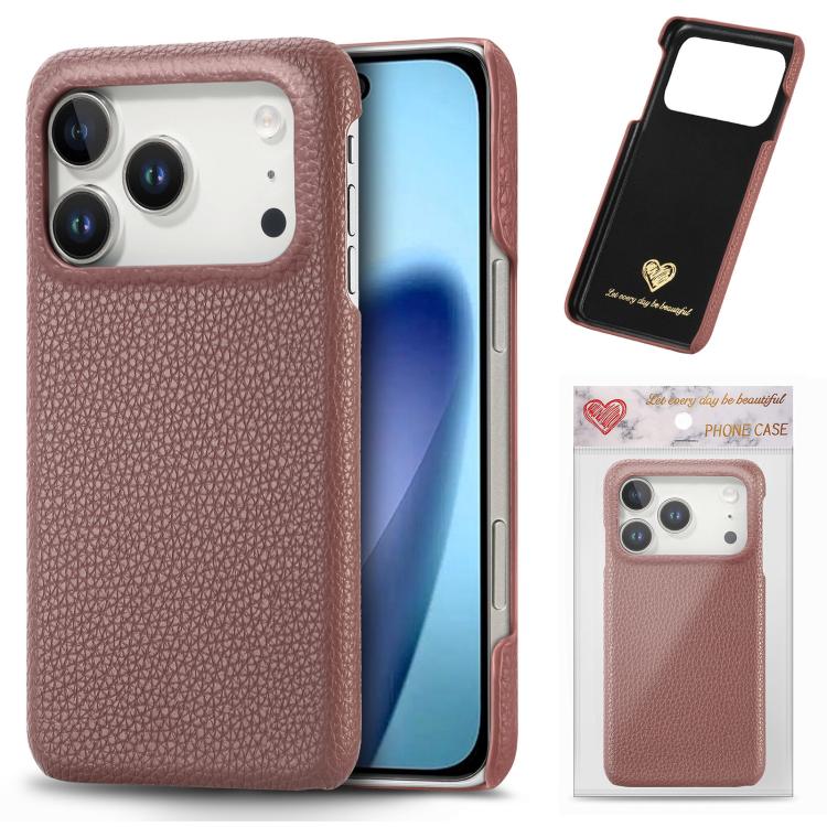 Custodia per iPhone 15 Pro Max con retro in pelle Litchi