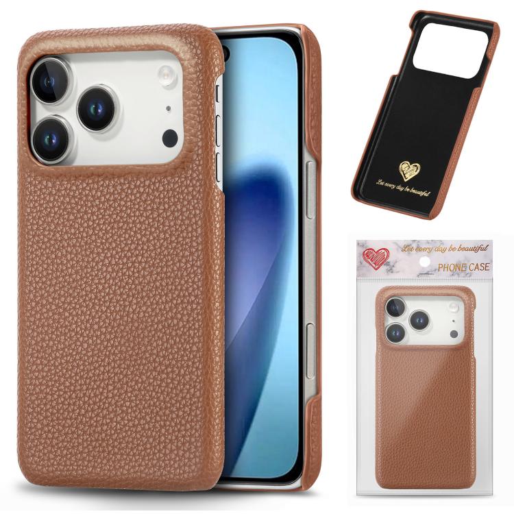 Custodia per iPhone 15 Pro Max con retro in pelle Litchi