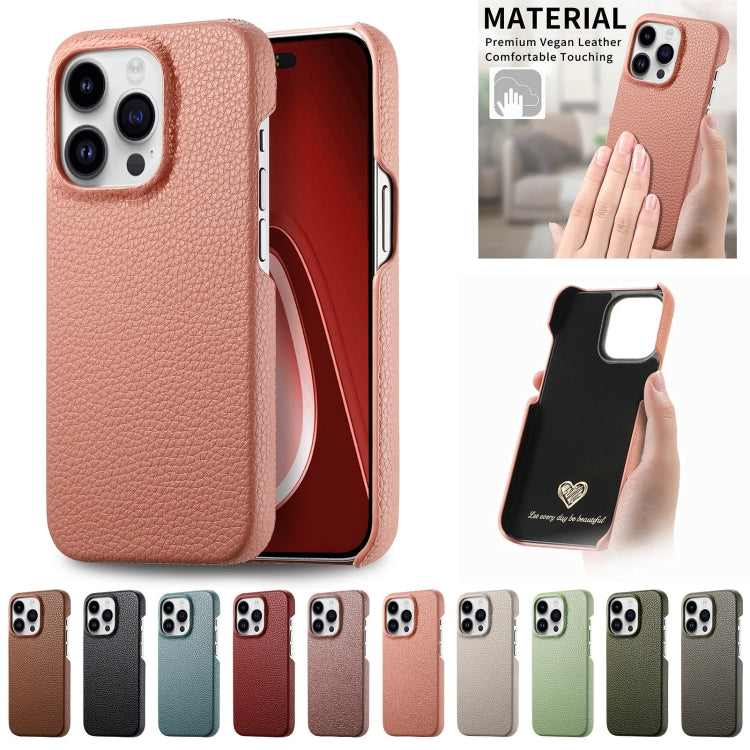 Custodia per iPhone 15 Pro Max con retro in pelle Litchi