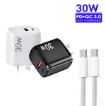 Caricatore USB-C PD 30W con cavo Type-C 1m e spina AU