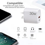 Caricatore USB-C PD 30W con cavo Type-C 1m e spina AU