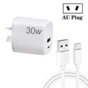 Caricatore USB PD30W USB-C/Type-C + QC3.0 con cavo dati da USB a Type-C da 1 m, spina AU, AU Plug + USB to Type-C Cable