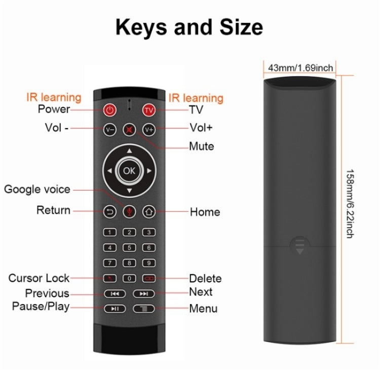 Telecomando T1-PRO-TV con microfono e Air Mouse