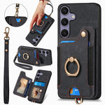 Custodia per telefono a portafoglio multi-scheda effetto pelle retrò, For Samsung Galaxy A36, For Samsung Galaxy S25 5G, For Samsung Galaxy S25+ 5G, For Samsung Galaxy S25 Ultra 5G