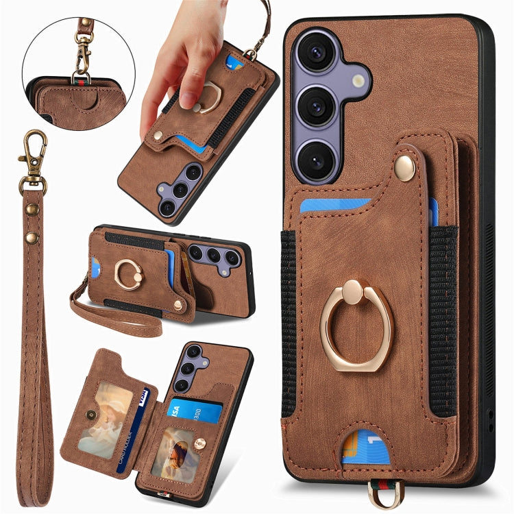 Custodia per telefono a portafoglio multi-scheda effetto pelle retrò, For Samsung Galaxy A36, For Samsung Galaxy S25 5G, For Samsung Galaxy S25+ 5G, For Samsung Galaxy S25 Ultra 5G