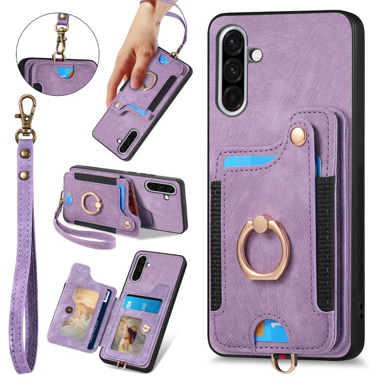 Custodia per telefono a portafoglio multi-scheda effetto pelle retrò, For Samsung Galaxy A36, For Samsung Galaxy S25 5G, For Samsung Galaxy S25+ 5G, For Samsung Galaxy S25 Ultra 5G