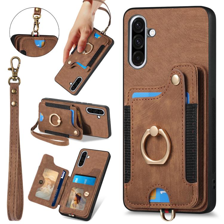 Custodia per telefono a portafoglio multi-scheda effetto pelle retrò, For Samsung Galaxy A36, For Samsung Galaxy S25 5G, For Samsung Galaxy S25+ 5G, For Samsung Galaxy S25 Ultra 5G
