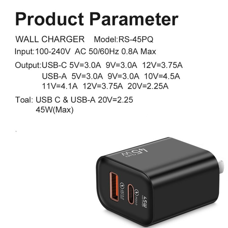 Caricabatterie USB-C 45W + USB QC3.0 20W per smartphone compatibi