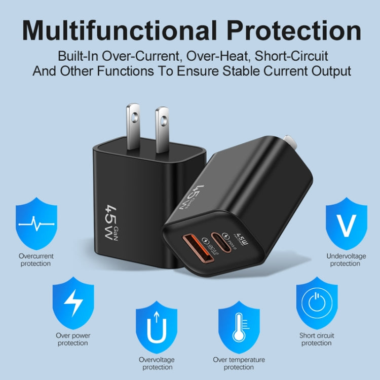 Caricabatterie USB-C 45W + USB QC3.0 20W per smartphone compatibi