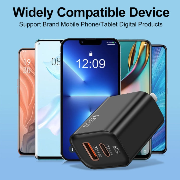 Caricabatterie USB-C 45W + USB QC3.0 20W per smartphone compatibi