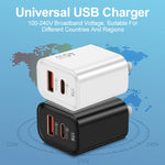 Caricabatterie USB-C 45W + USB QC3.0 20W per smartphone compatibi
