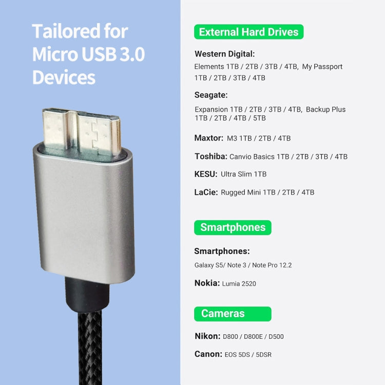 Cavo JUNSUNMAY USB 3.0 maschio a Micro-B compatibile con il disco rigido della fotocamera Samsung, 0.3m, 1m, 2m, 3m, 5m