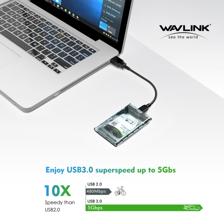 Custodia per disco rigido mobile da 2,5 pollici SSD esterna a stato solido SATA trasparente USB 3.0 WAVLINK ST239, ST239