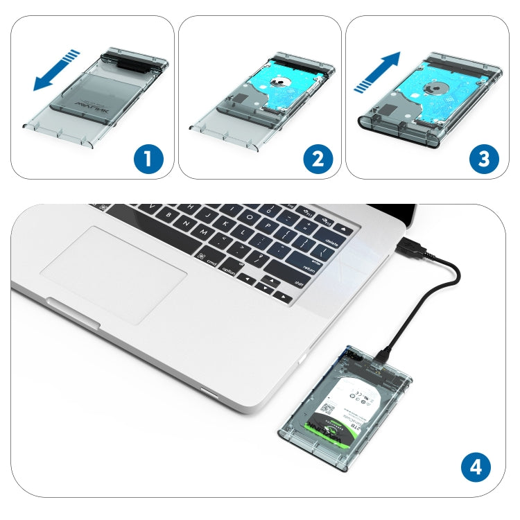 Custodia per disco rigido mobile da 2,5 pollici SSD esterna a stato solido SATA trasparente USB 3.0 WAVLINK ST239, ST239