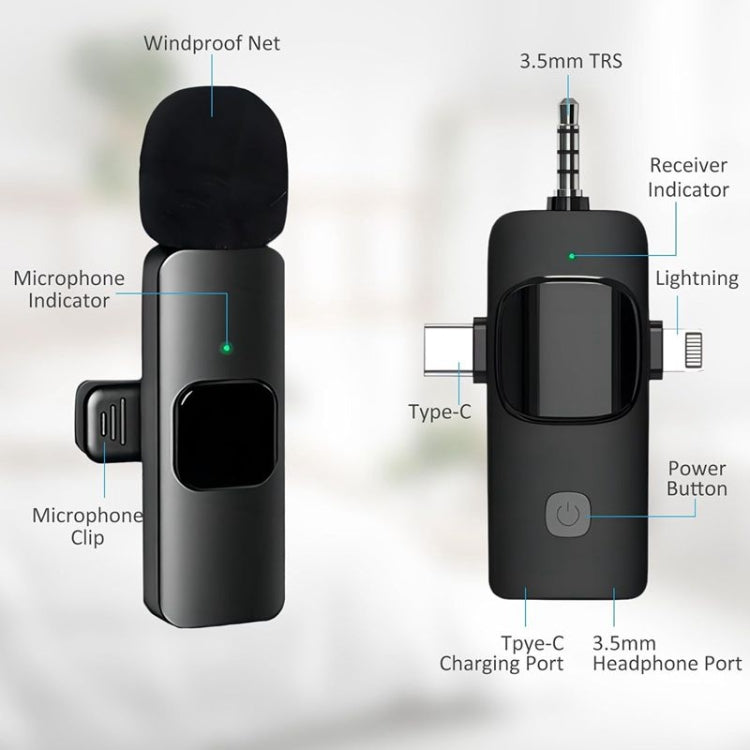 Microfono Lavalier Wireless 2 in 1 per smartphone e PC