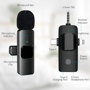 Microfono Lavalier Wireless 2 in 1 per Smartphone e PC