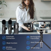 Microfono Lavalier Wireless 2 in 1 per Smartphone e PC