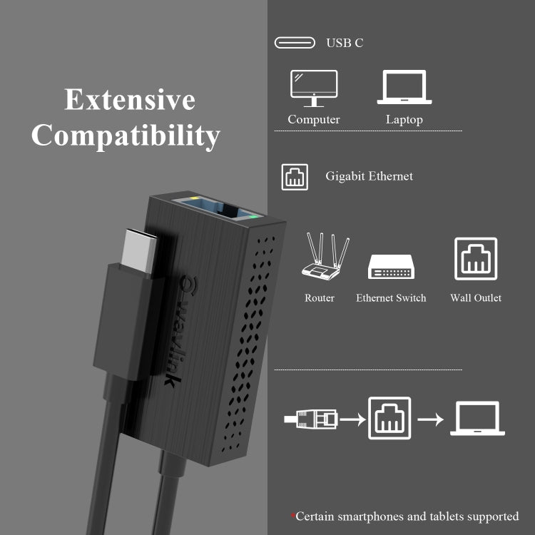 Adattatore Gigabit Ethernet Tipo C a RJ45 con cavo 122mm