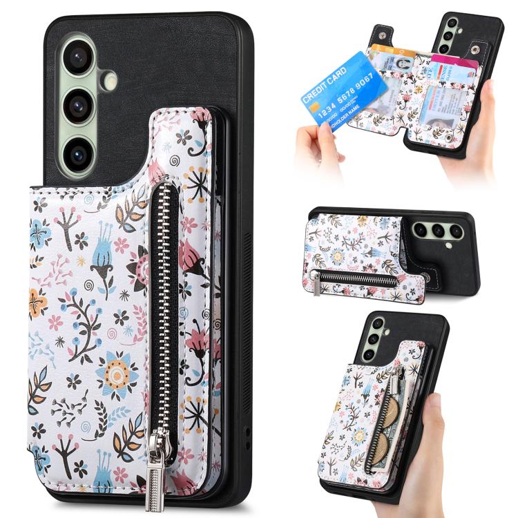 Custodia per telefono con retro a portafoglio con cerniera dipinta in stile retrò, For Samsung Galaxy A36, For Samsung Galaxy S24 Ultra 5G, For Samsung Galaxy S24+ 5G, For Samsung Galaxy A05