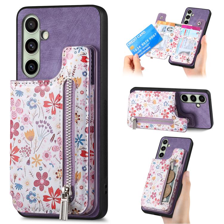 Custodia per telefono con retro a portafoglio con cerniera dipinta in stile retrò, For Samsung Galaxy A57 5G, For Samsung Galaxy A37 5G, For Samsung Galaxy S25 Edge 5G, For Samsung Galaxy A56 5G