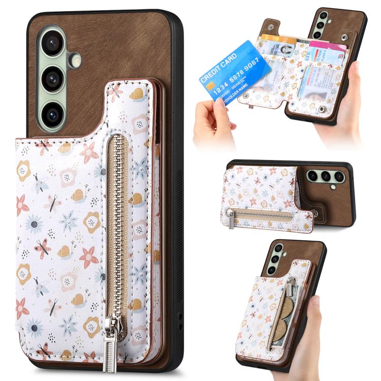 Custodia per telefono con retro a portafoglio con cerniera dipinta in stile retrò, For Samsung Galaxy A57 5G, For Samsung Galaxy A37 5G, For Samsung Galaxy S25 Edge 5G, For Samsung Galaxy A56 5G