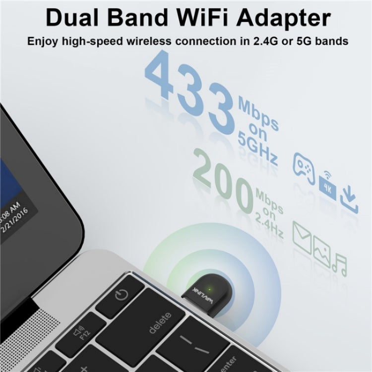 Dongle wireless WAVLINK WN691A1F 5GHz / 2,4GHz Adattatore WiFi USB 2.0 AC650, WN691A1F