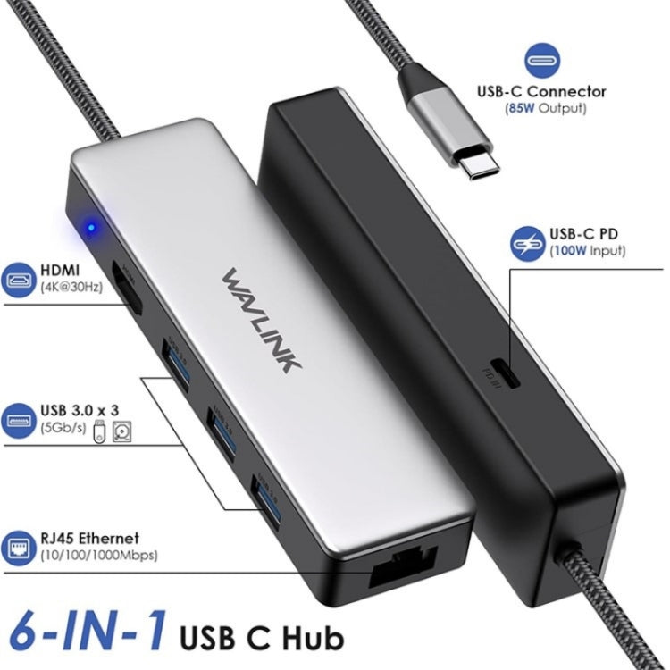 Wavlink Hub USB-C 6 in 1 Docking Station 4K Thunderbolt 3