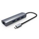 Adattatore hub USB-C con 3 porte USB 3.0, RJ45 e USB-C