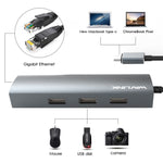 Adattatore hub USB-C con 3 porte USB 3.0, RJ45 e USB-C
