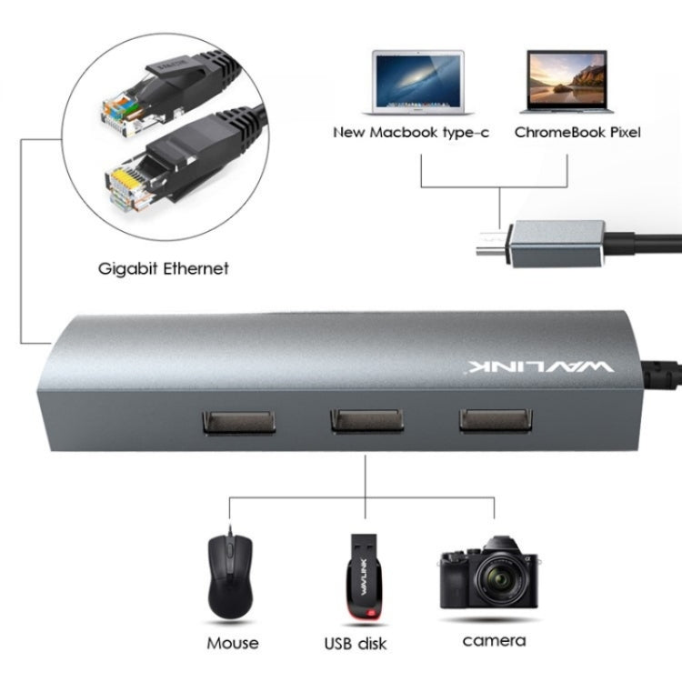 Adattatore hub USB-C con 3 porte USB 3.0, RJ45 e USB-C
