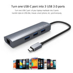 Adattatore hub USB-C con 3 porte USB 3.0, RJ45 e USB-C